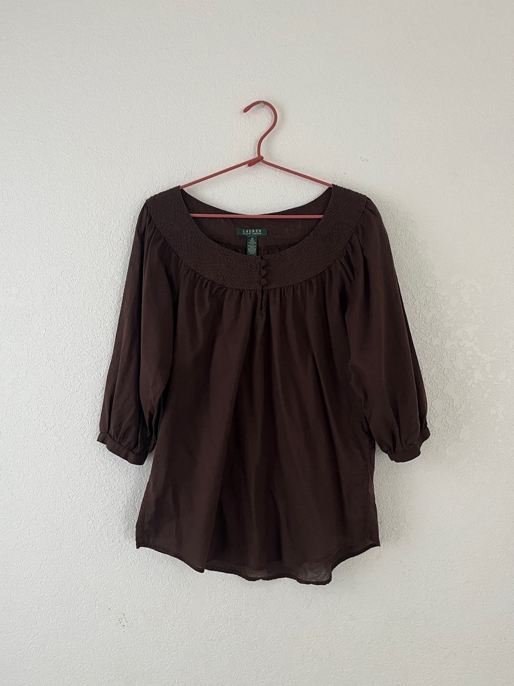 Y2K Lauren Ralph Lauren Brown Cottagecore Blouse Size Medium